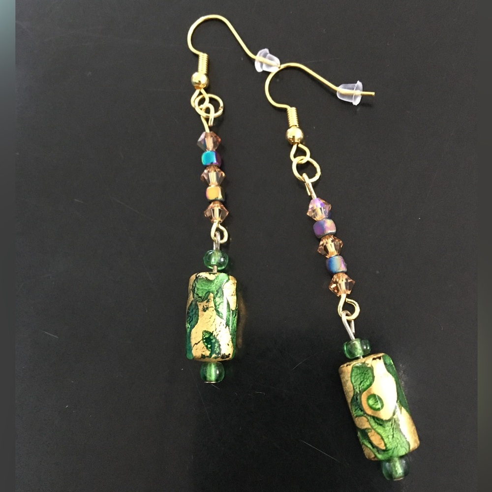 Swarovski Crystal & Lampwork Glass Earrings Handcrafted Unique